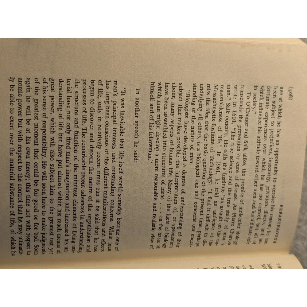 Breakthrough The Saga of Jonas Salk by Richard Carter Hardcover